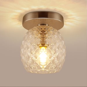 5 in. Mini Chrome Industrial Semi Flush Mount, Globe Glass Shade Ceiling Light Fixture for Corridor, Entryway, Hallway