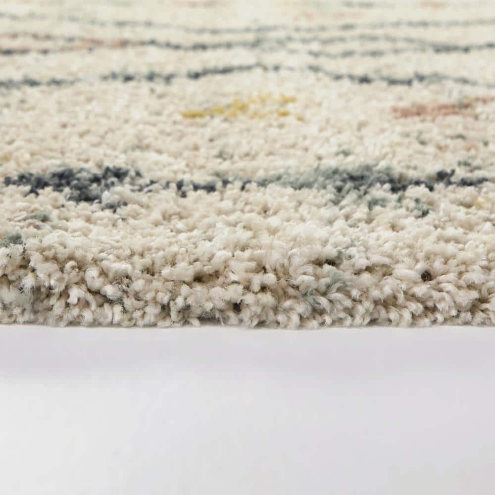 Cream and Multicolor Synthetic Stain-Resistant Rectangular Area Rug