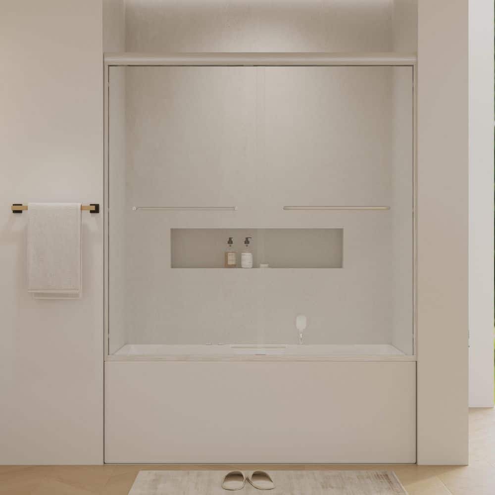 60 in. W x 58 in. H Framed Double Sliding Tub Door Bypass Tub Shower Door in Brushed Nickel with 1/4 in. Clear Glass price history on PriceWatchPro