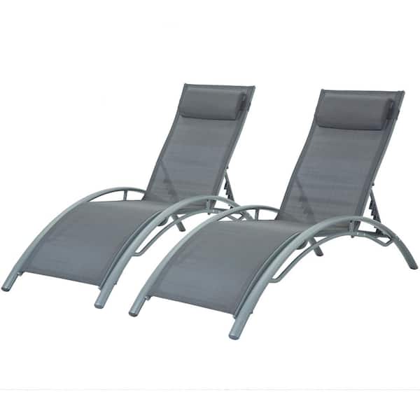 MIRAFIT 2-Piece Gray Aluminum Outdoor Chaise Lounge Chair Recliner with 5-Level Adjustable Backrest and Gray Cushion