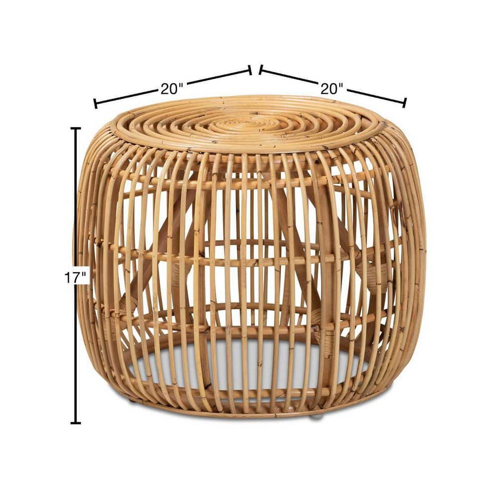 Tropical Oasis Natural Rattan Round End Table with Bamboo Accents