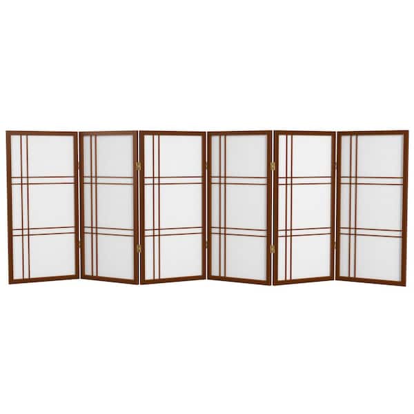 RED LANTERN 3 ft. Short Double Cross Shoji Screen - Walnut - 6 Panels