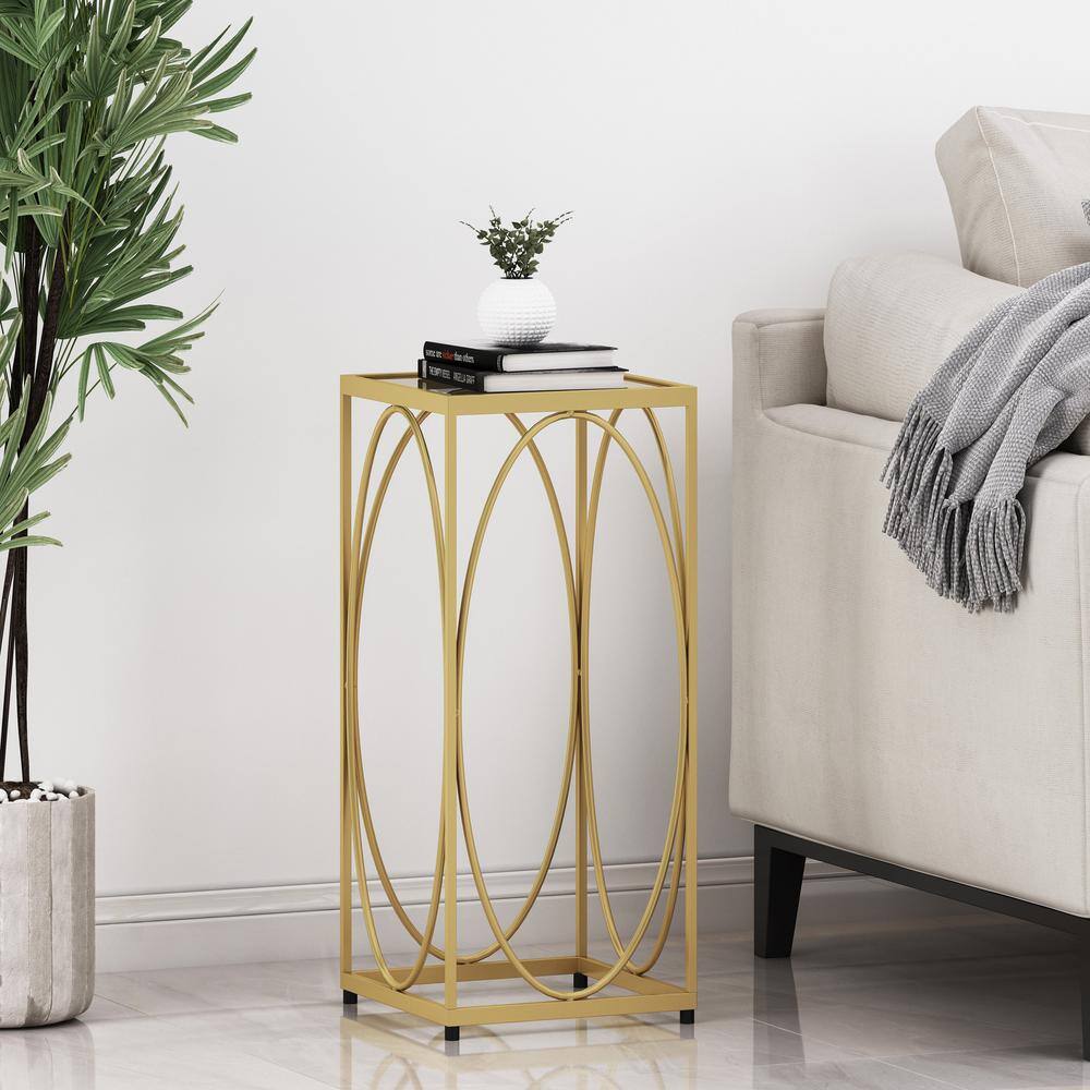 Champagne Gold and Black Glass Top Rectangular End Table