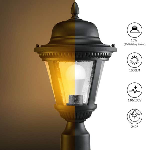 60W Equivalent A19 Bright White (3000K) LED Light Bulb - Dusk to Dawn Sensor (2-Pack)