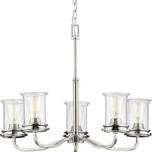 Winslett Collection 5-Light Brushed Nickel Clear Seeded Glass Coastal Chandelier Light