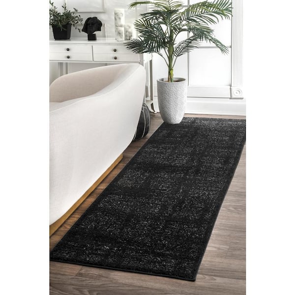 Arlena Distressed Persian Medallion Black 3 ft. x 12 ft. Runner Rug