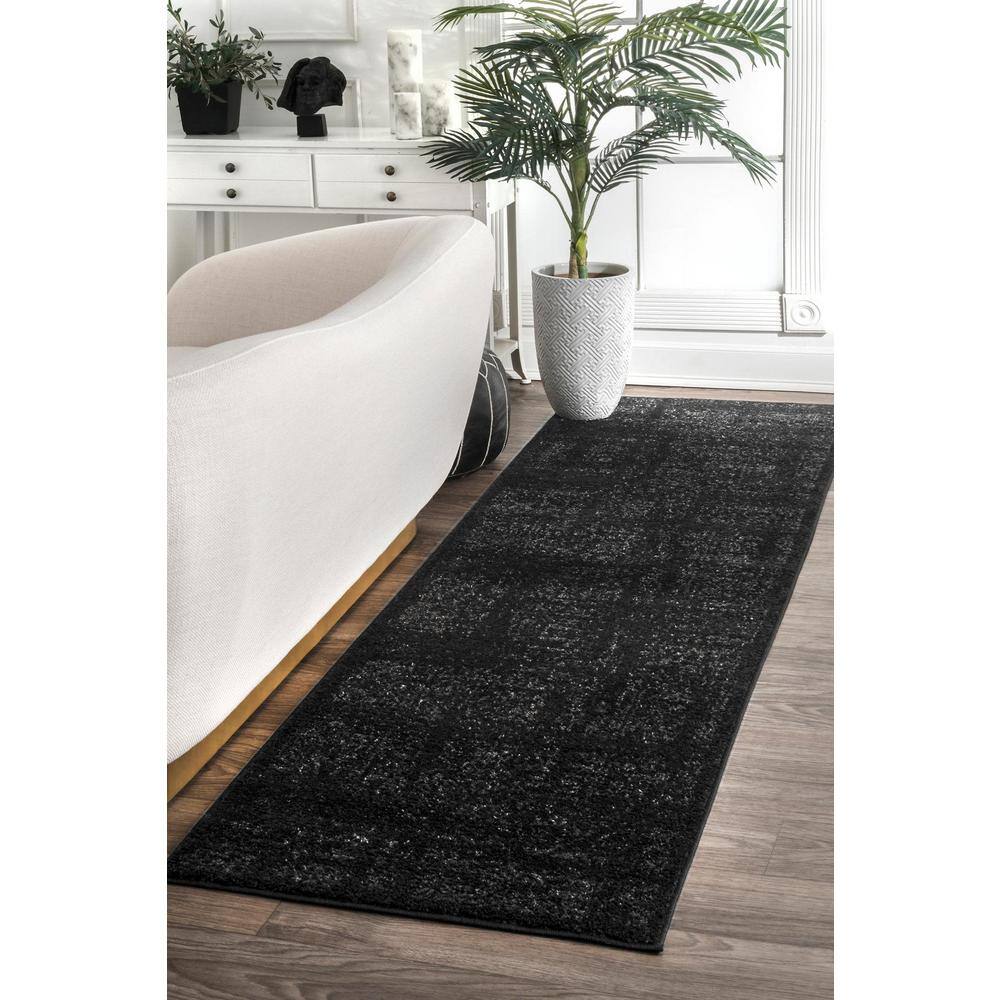 Arlena Black Synthetic Reversible Runner Rug