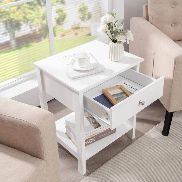 Nightstand of drawers - Coffee table with top storage white