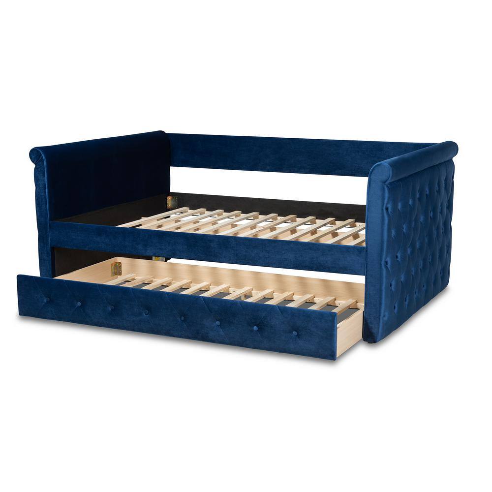 Navy Blue Velvet Upholstered Full Daybed with Trundle