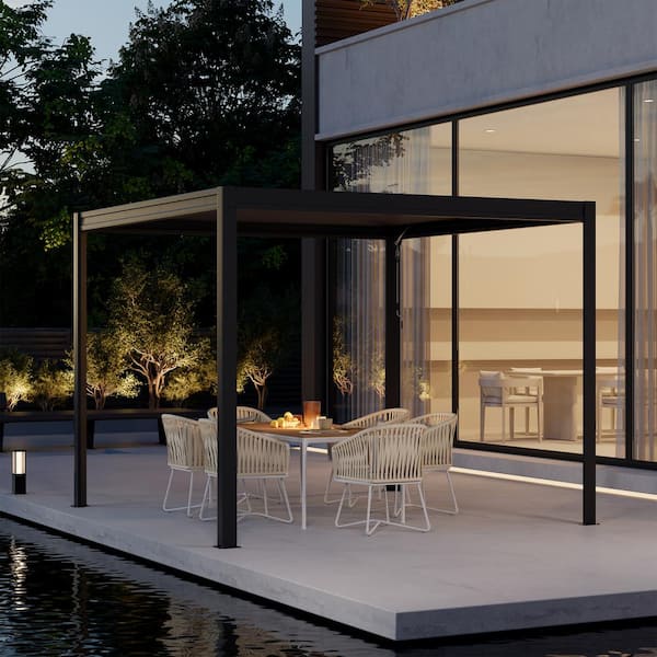10 ft. x 10 ft. Gray Aluminum Frame Outdoor Patio Louvered Pergola with Adjustable Shade Roof