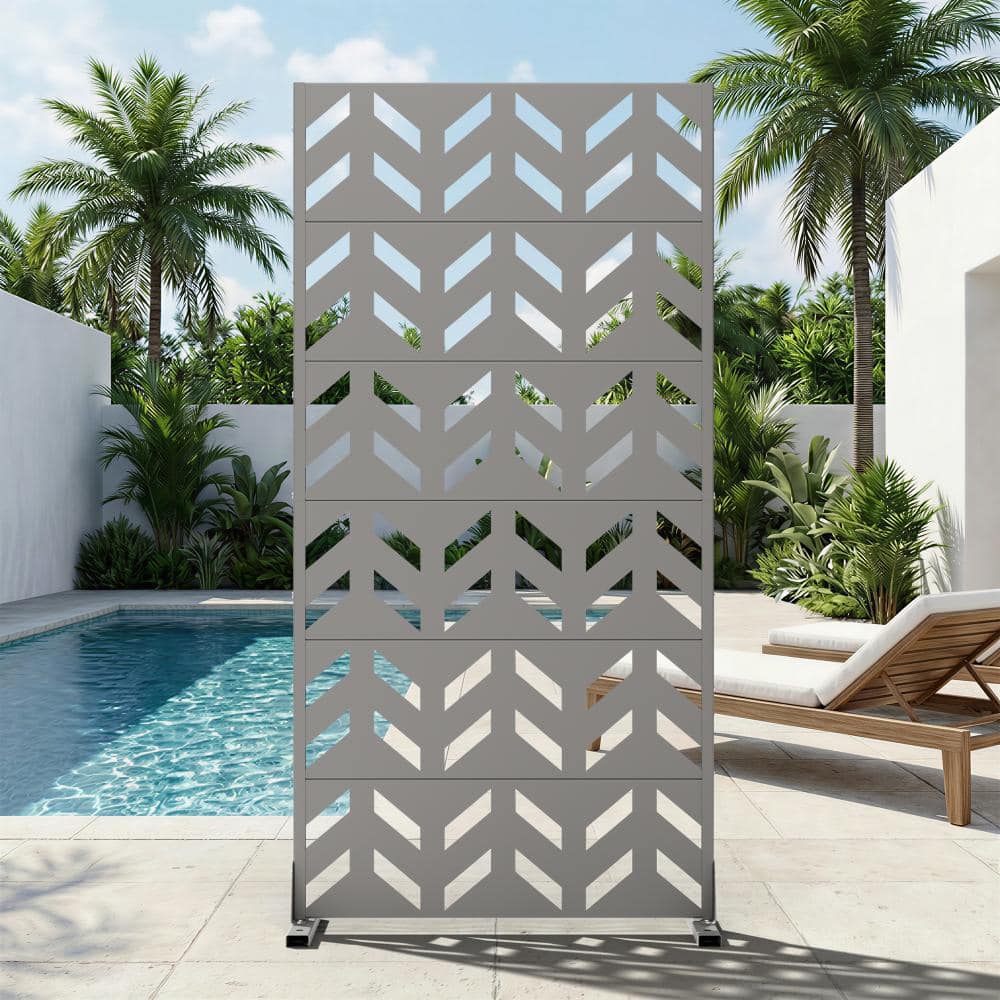 35 in. W x 72 in. H Light Gray Galvanized Steel Freestanding Fishbone Chevron Cut Patio Divider Screen (1-Pack) price history on PriceWatchPro