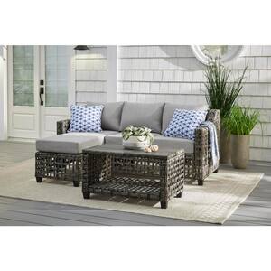 Briar Ridge 3-Piece Brown Wicker Outdoor Patio Sectional Sofa with CushionGuard Stone Gray Cushions