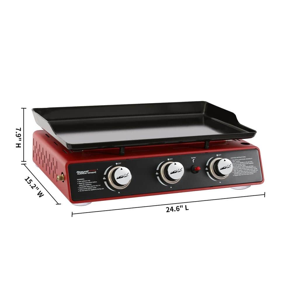 Red 24-Inch 3-Burner Portable Gas Grill Griddle