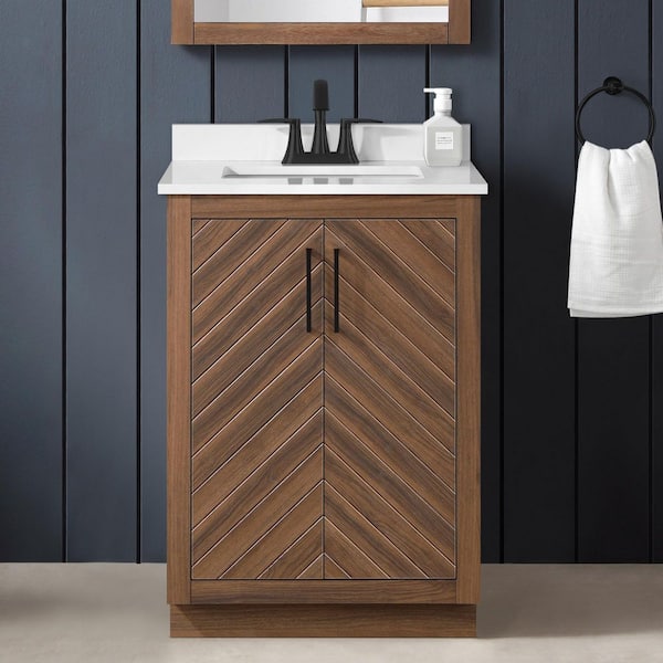 Huckleberry 24 in. Single Sink Spiced Walnut Bath Vanity with White Engineered Stone Top (Assembled)