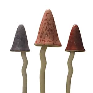 English Garden Glazed Ceramic Shades of Spring Multi-Color Tinkling Toadstools Decorative Garden Stakes (3-Piece Set)