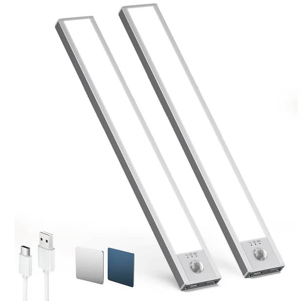 White LED Under Cabinet Light Lamp w/ Motion Sensor and Dimming Rechargeable Indoor Lighting for Kitchen Closet 2-Pack