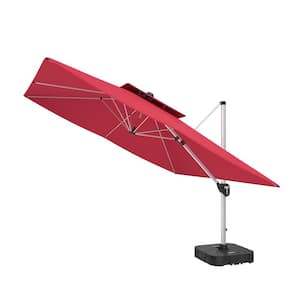 11FT Patio Umbrella Outdoor Square Double Top Umbrella in Red (with Base)