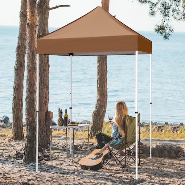 COOS BAY 5 ft. x 5 ft. Khaki Portable Instant Pop Up Canopy with Carry Bag, Adjustable Height, for Beach, Sports and Camping