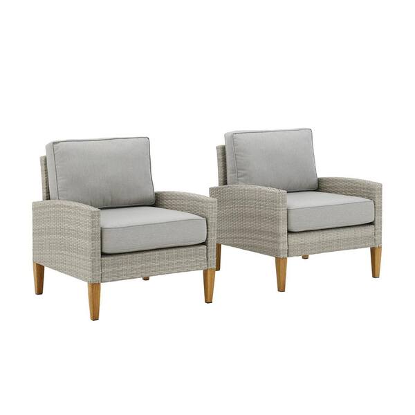 Crosley Furniture Capella Wicker Outdoor Lounge Chair With Gray Cushions 2 Pack Co7168 Gy The Home Depot - Patio Lounge Chair Set Of 2