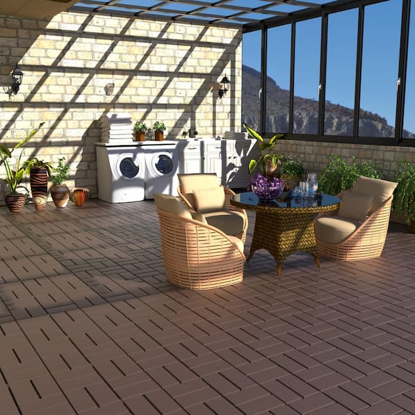1ft. x 1ft. Quick Deck Composite Plastic Interlocking Deck Tile in Brown (44 sq. ft. per Box)