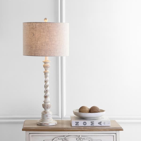 JONATHAN Y Regent 33 in. Rustic Resin LED Table Lamp, White Wash