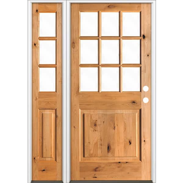 Krosswood Doors 50 in. x 80 in. Knotty Alder 2 Panel Left-Hand/Inswing Clear Glass Clear Stain Wood Prehung Front Door w/Left Sidelite