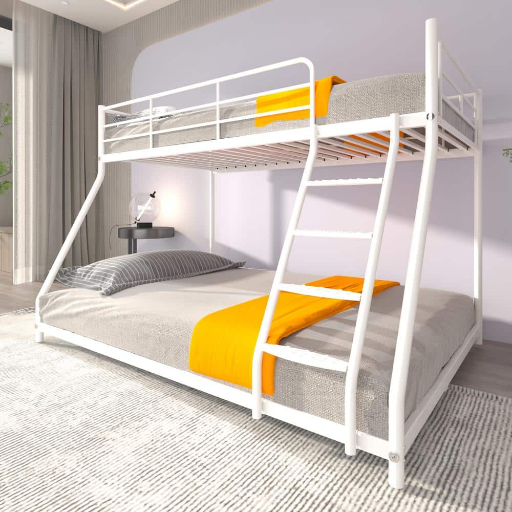 GODEER White Twin Over Full Metal Bunk Bed with Comfortable Rungs,Heavy ...