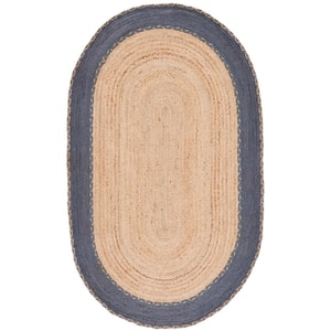 Natural Fiber Beige/Dark Gray Doormat 3 ft. x 5 ft. Border Woven Oval Area Rug