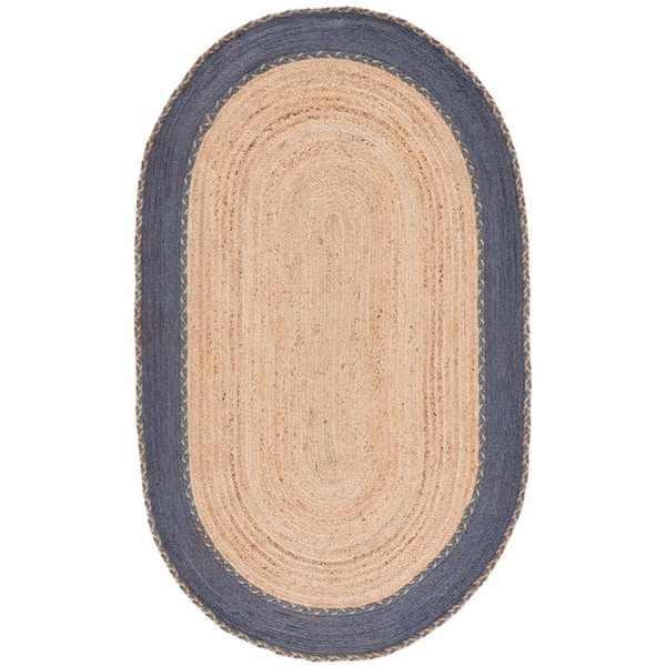 SAFAVIEH Natural Fiber Beige/Dark Gray 5 ft. x 8 ft. Border Woven Oval Area Rug