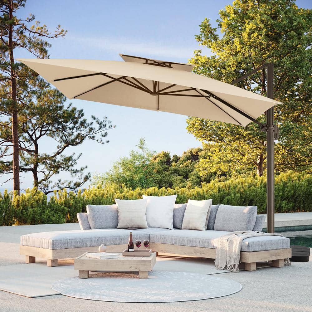 11 ft led patio umbrella 11x11 ft Aluminum Double Top LED Strip Cantilever Umbrella main image 0