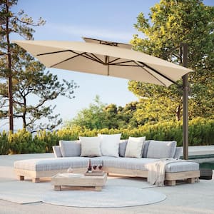 11 ft. Square Cantilever Umbrella Patio Rotation Outdoor Umbrella with Cover in Beige