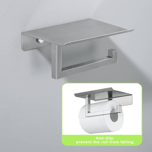 Bath Wall-Mount Single Post Toilet Paper Holder with Shelf in Brushed Nickel