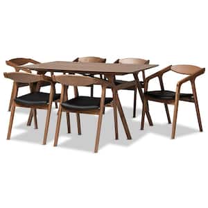 Harland 7-Piece Black and Walnut Brown Dining Set