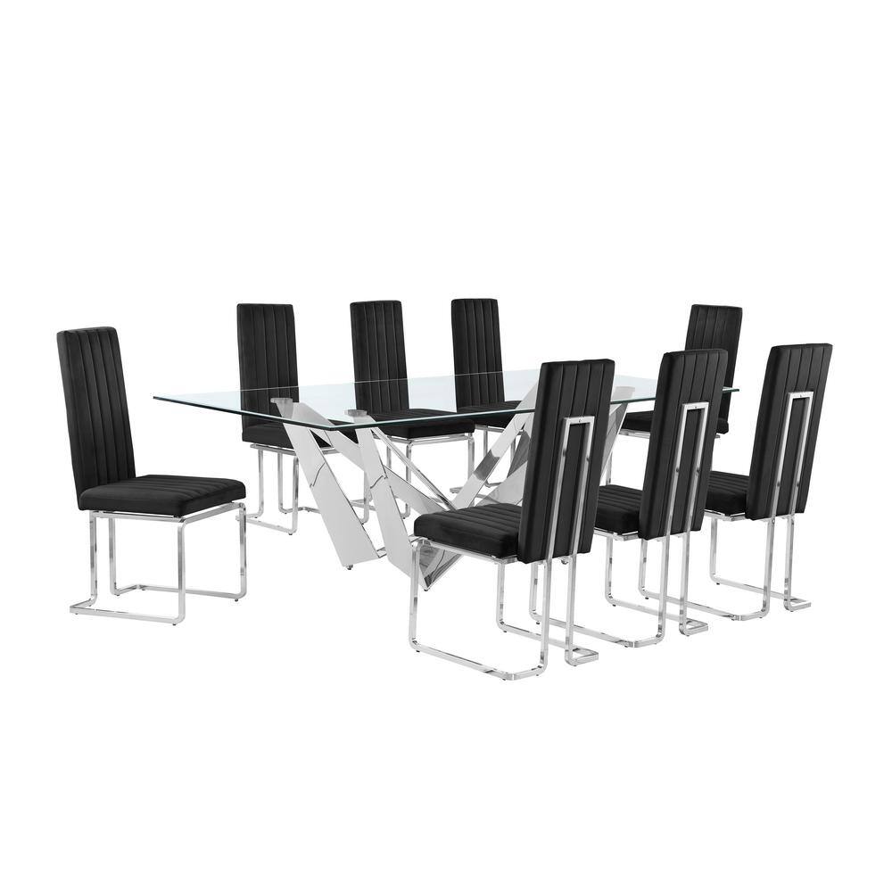 Best Quality Furniture Meryl 9Piece Rectangular Glass Top Stainless