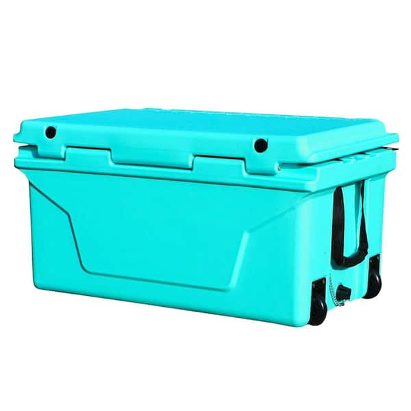 65 qt. Blue Outdoor Portable Plastic Insulated Cooler Box with Heavy-Duty Rubber Latches, Picnic and Fishing Cooler