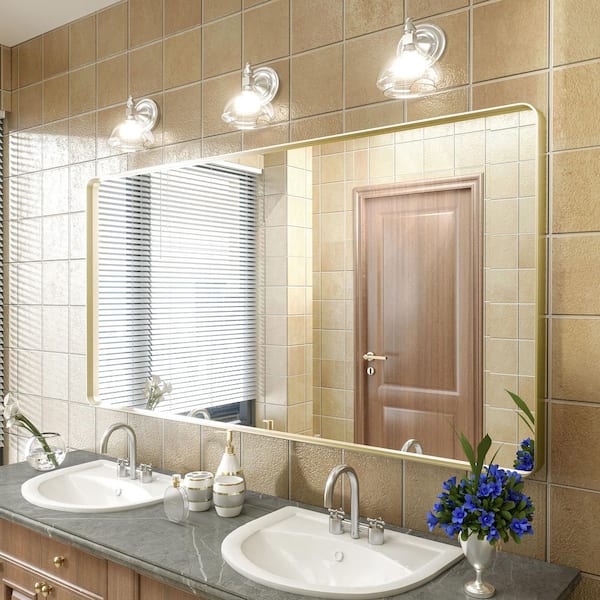 60 in. W x 30 in. H Rectangular Aluminum Alloy Framed and Tempered Glass Wall Bathroom Vanity Mirror in Brushed Gold