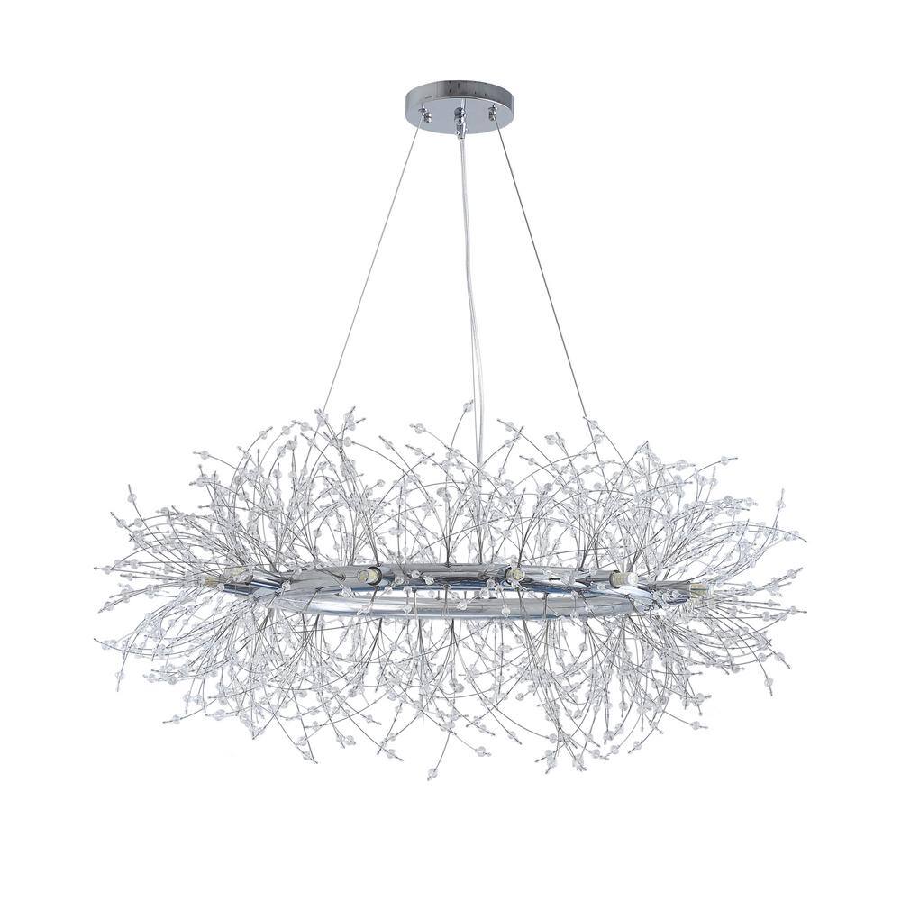Jushua 12-Light Silver Round Crystal Chandelier, Crystal Ceiling Light, Mid Century Pendant DJ ...