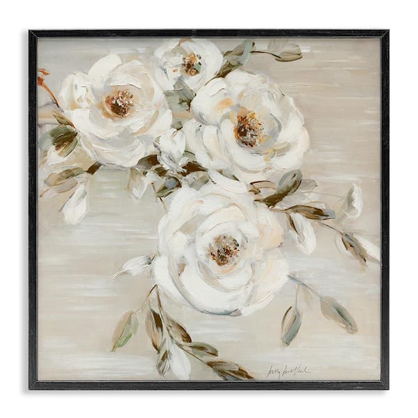 Stupell Industries Neutral Rose Trio by Sally Swatland Black Framed Nature Giclee Art Print 12 in. x 12 in.