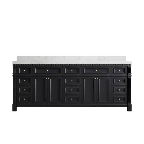 Willow Collections Paris 84 in. W x 22 in. D x 36 in. H Double Sink Bath Vanity in Black with 2 in. Empira White qt. Top