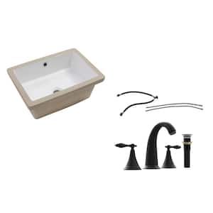 18 in. Rectangle Bathroom Sink Vessel Bath Basin in White Ceramic with Faucet and Pop-up Drain in Black, Overflow