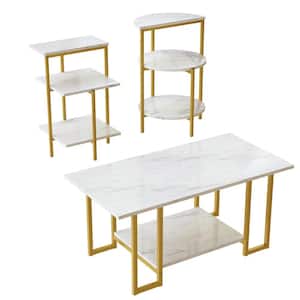 Eureka 39 in. White Modern Height Rectangle Wood Coffee Table Set, Includes Coffee Table 2-End Tables with 3-Pieces