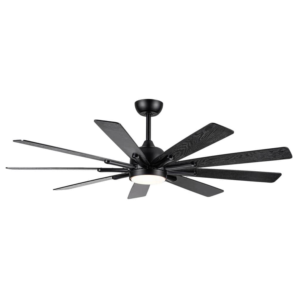 PUDO Simplicity 62 in. 1-Light Integrated LED Indoor Black Ceiling Fan ...