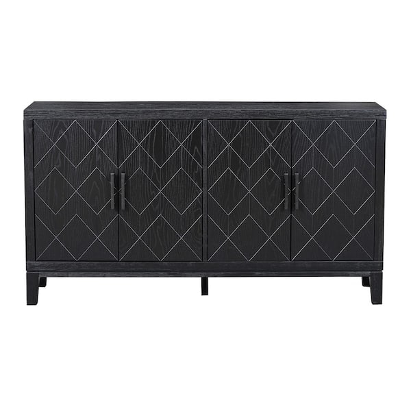 60 in. W x 16 in. D x 33 in. H in Black Retro Soildwood and MDF Ready to Assemble Floor Base Kitchen Cabinet Sideboard