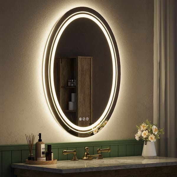 24 in. W x 36 in. H Oval Frameless LED Light Anti Fog Wall