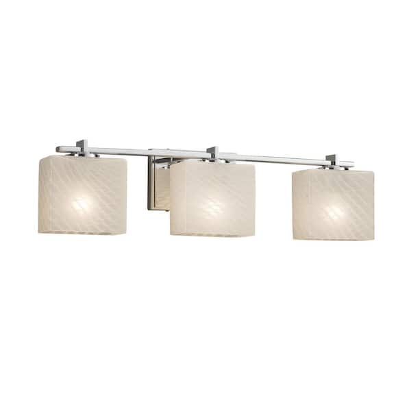 Justice Design Fusion Era 3-Light Polished Chrome Bath Light with Weave Shade