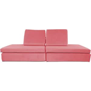 Lil Lounger Kids Play Couch with 2-Foldable Base Cushions and 2-Triangular Pillows in Flamingo