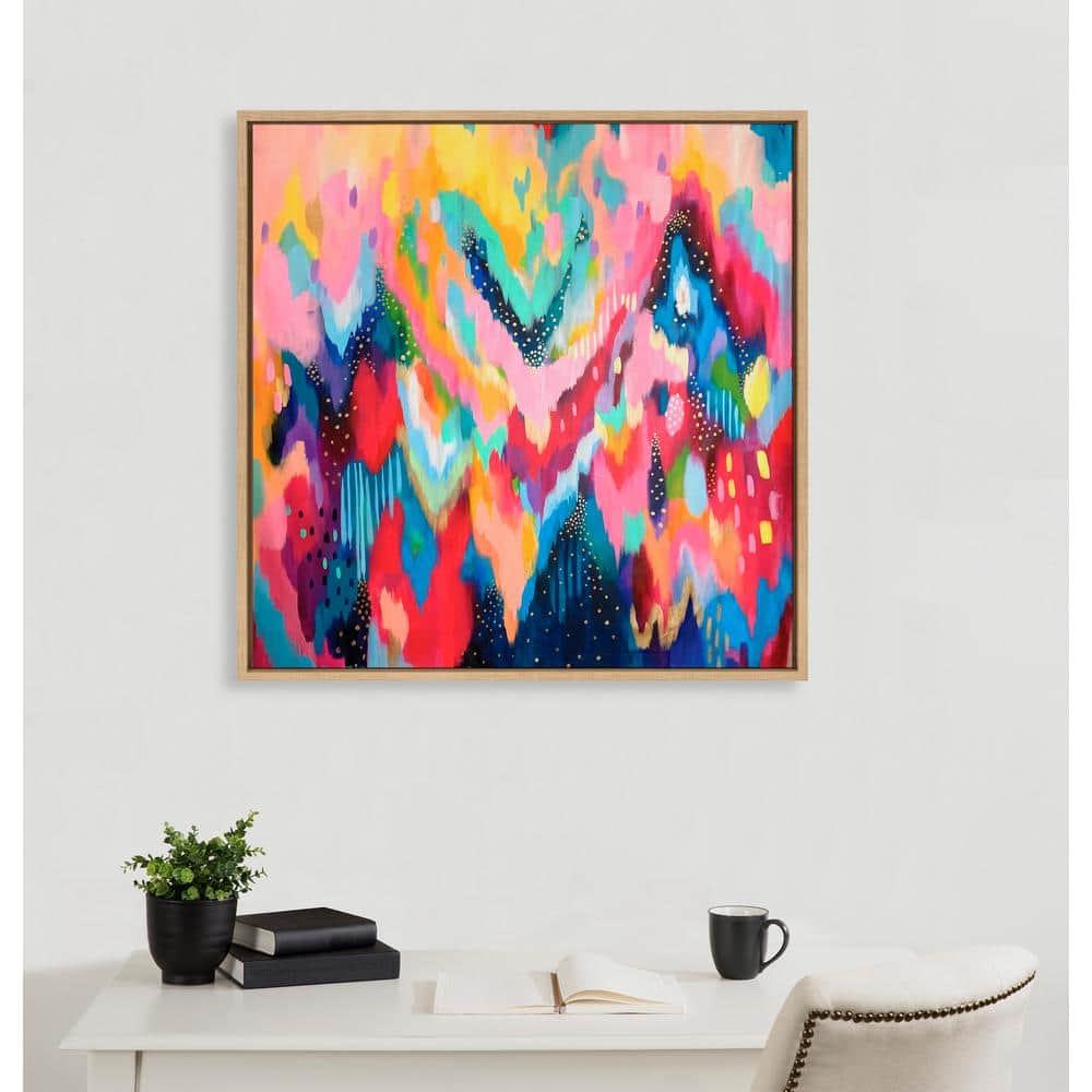 Colorful Abstract Brushstroke Canvas with Gold Frame, 30 x 30 Inches