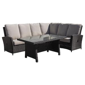 Cheshire 5-Piece Aluminum Chow Dining Recline Sectional Set with Extra Armless Middle with Cream Cushions