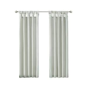 Natalie Dusty Aqua Solid Polyester 50 in. W x 108 in. L Room Darkening Twisted Tab Curtain with Lining