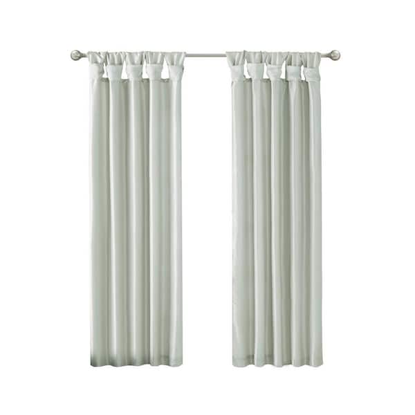 Madison Park Natalie Dusty Aqua Solid Polyester 50 in. W x 120 in. L Room Darkening Twisted Tab Curtain with Lining